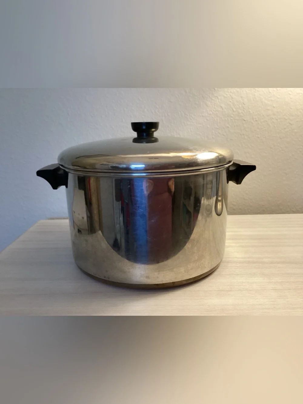 Vintage Revere Ware Copper Bottom 8 Quart Stock Pot With Lid